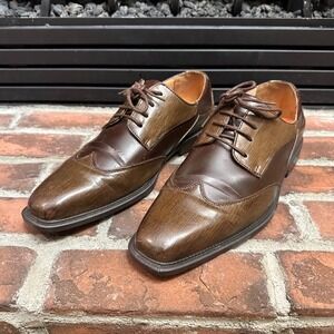 Antonio Cerrelli Mens Dress Shoes Brown Two Tone Wood Grain Texture Formal 9.5